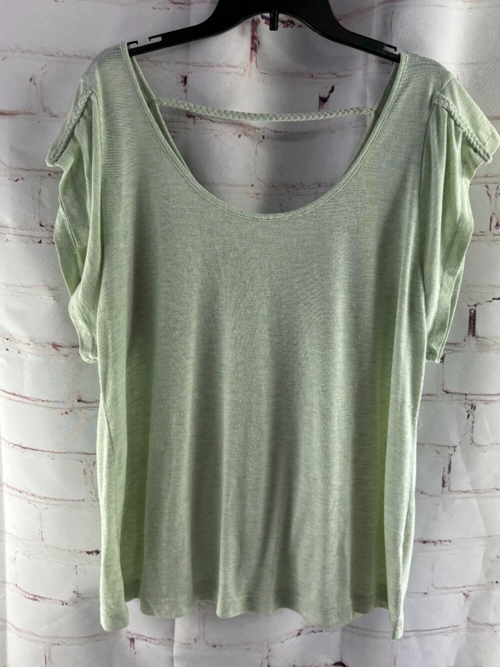 LYS Light Green w/ Metallic Sparkle Women's Plus Blouse 1X